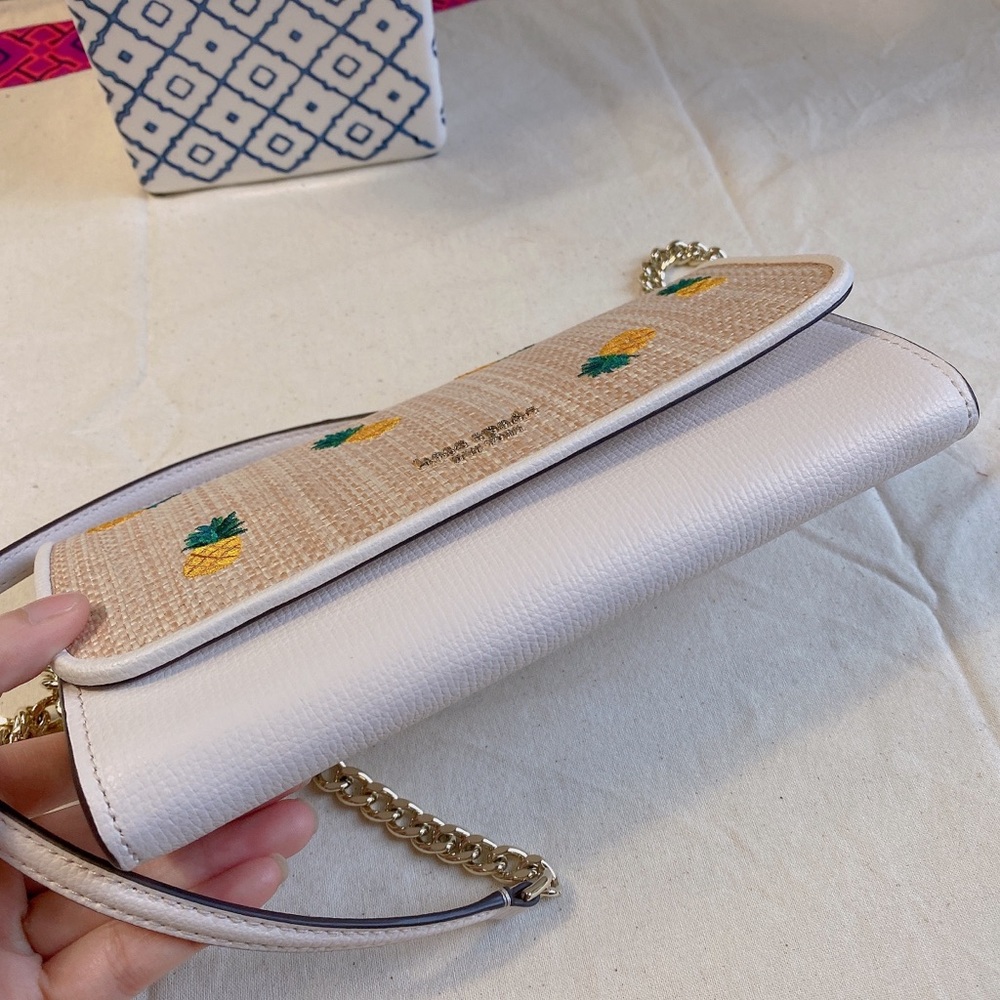 kate spade Pineapple Embroidered Straw Crossbody Bag in Yellow, Green, Cream - Picture 6 of 13